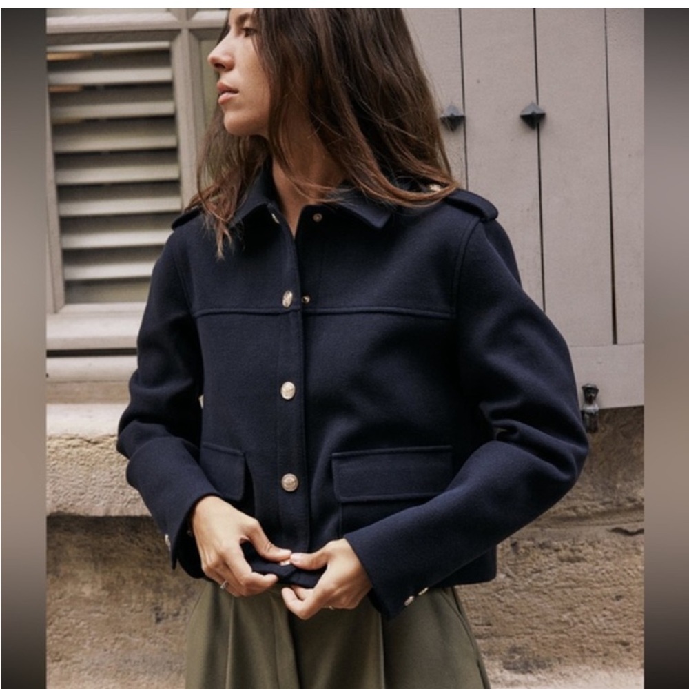 Zara Navy Jacket soft touch with gold buttons